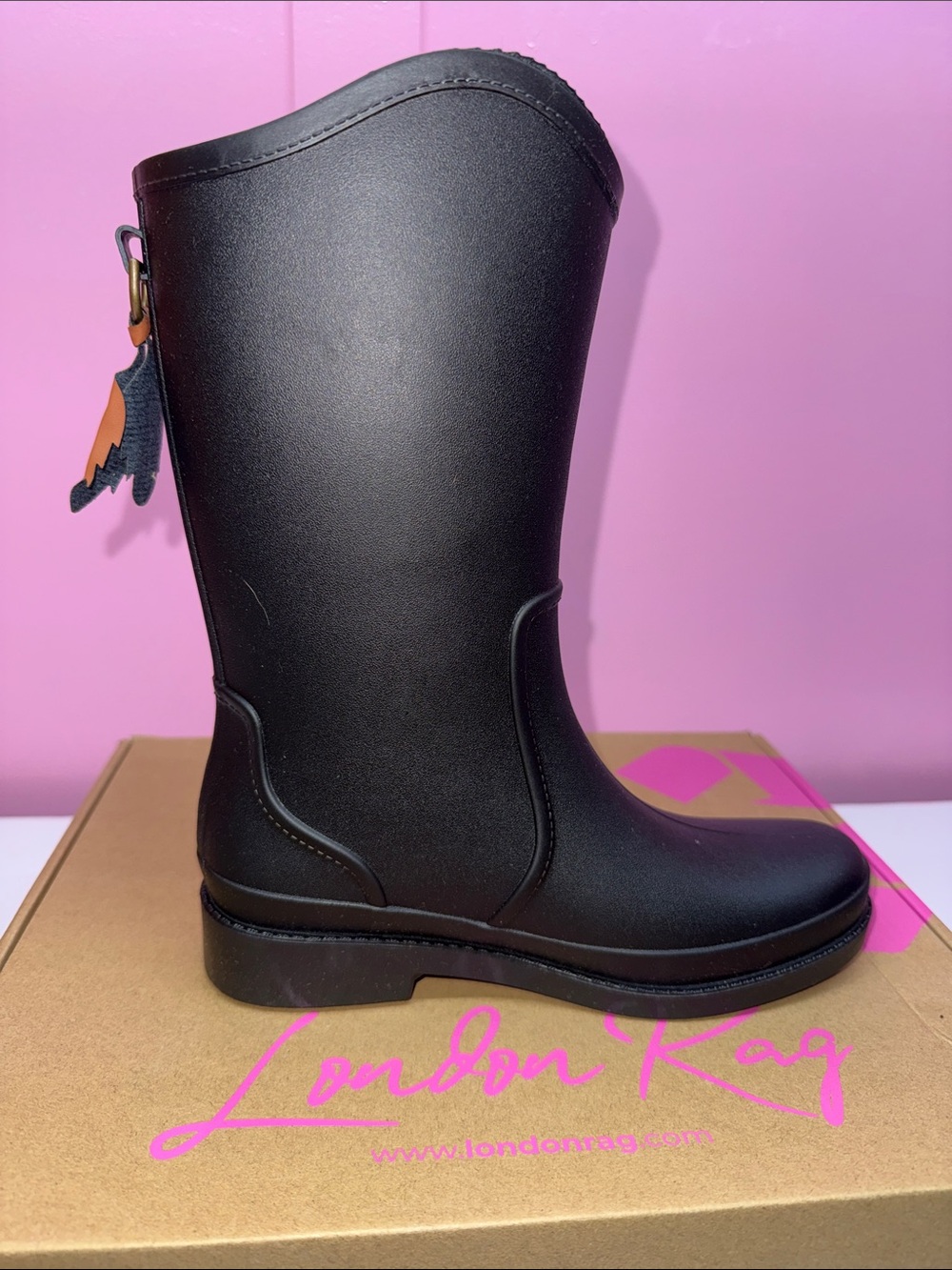 London Rag Women's Black Mid-Calf Rain Boot